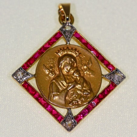 Médaille religieuse or , rubis et diamants