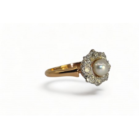Bague Art Nouveau Perle et Diamants