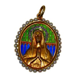 Médaille religieuse perle fines et diamants