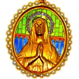 Médaille religieuse perle fines et diamants