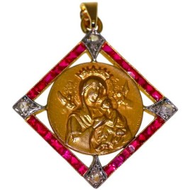 Médaille religieuse or , rubis et diamants