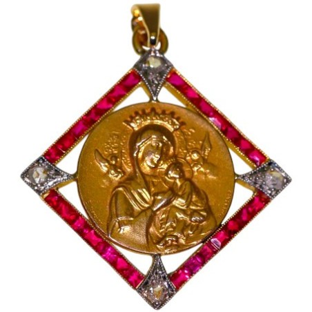 Médaille religieuse or , rubis et diamants