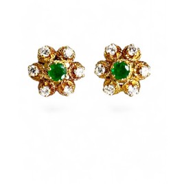 Boucles d'Oreilles Diamants Et Emeraudes 1950"