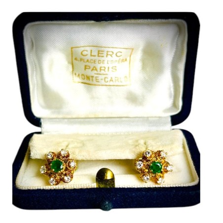 Boucles d'Oreilles Diamants Et Emeraudes 1950"