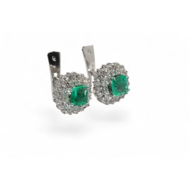 Boucles d'Oreilles Emeraudes et Diamants