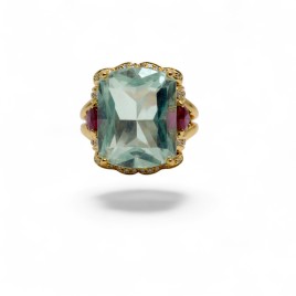 Bague Aigue-Marine Tourmaline et Diamants
