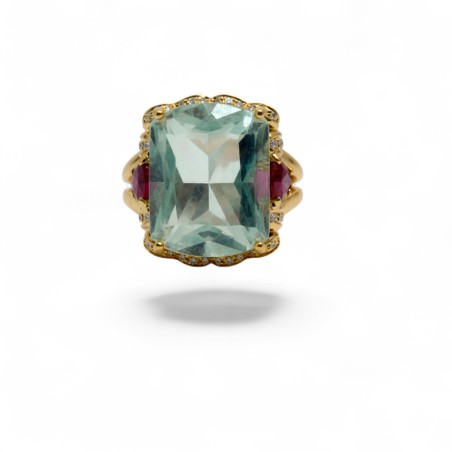 Bague Aigue-Marine Tourmaline et Diamants