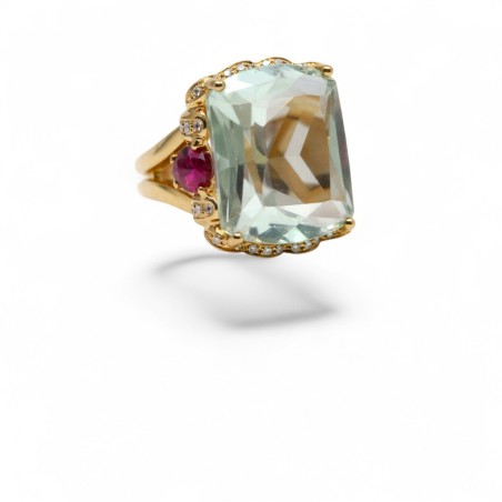 Bague Aigue-Marine Tourmaline et Diamants