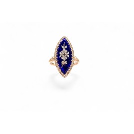 Bague Ancienne 1860 – Quartz Bleu & Diamants