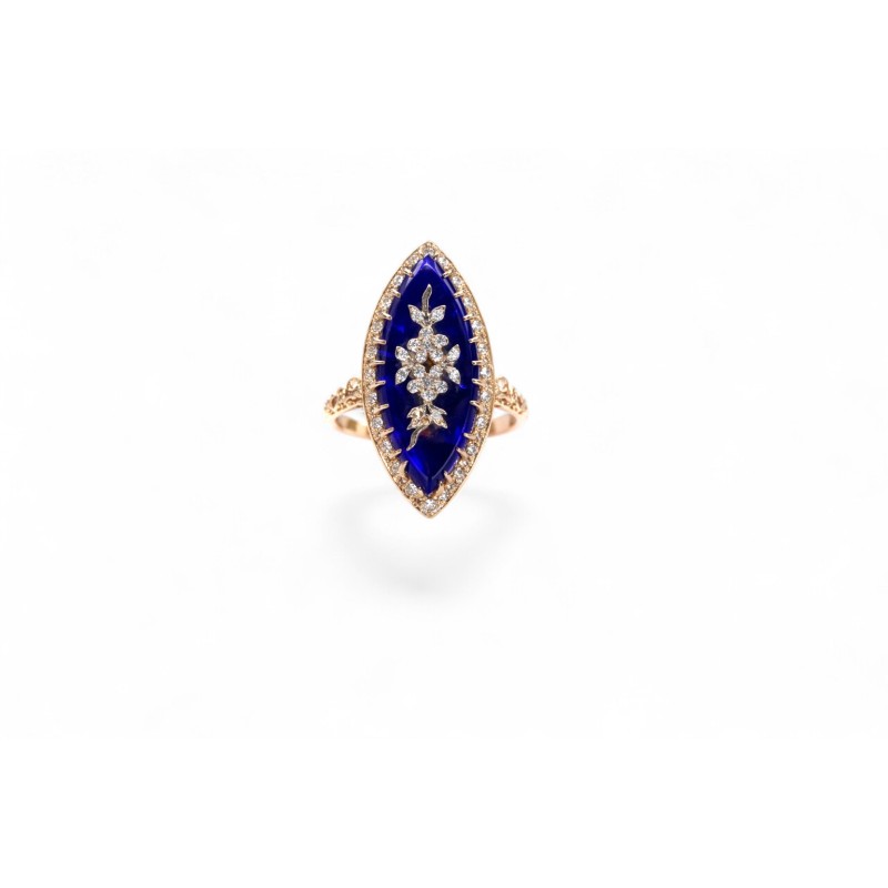 Bague Ancienne 1860 – Quartz Bleu & Diamants