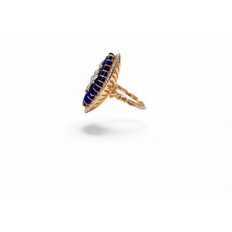 Bague Ancienne 1860 – Quartz Bleu & Diamants