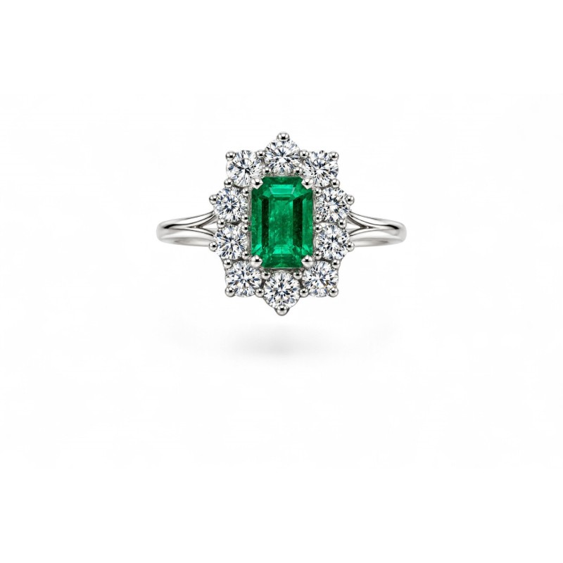 L'Émeraude Impériale – Bague Marguerite Diamants & Émeraude