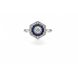 L'Heure Bleue – Bague Art Déco Saphirs Calibrés & Diamants