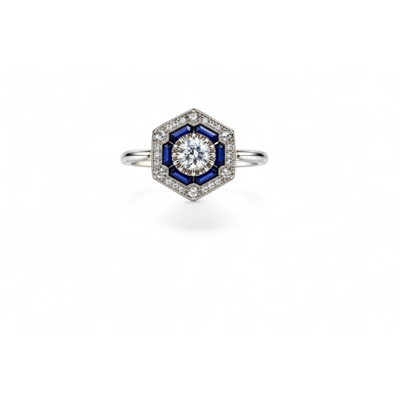 L'Heure Bleue – Bague Art Déco Saphirs Calibrés & Diamants