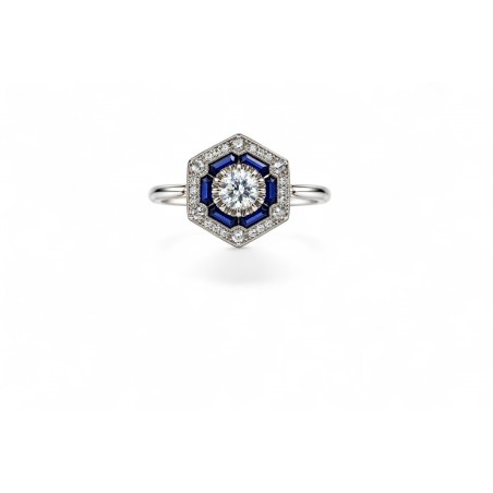 L'Heure Bleue – Bague Art Déco Saphirs Calibrés & Diamants
