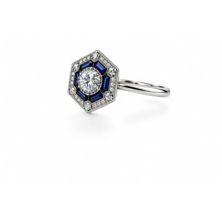 L'Heure Bleue – Bague Art Déco Saphirs Calibrés & Diamants